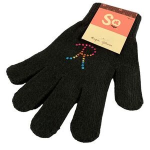 SO Women's one size Black Rainbow Crystal Monogrham R knit magic gloves